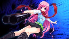 Weapons Guns action belts skirts scarfs pink hair long hair 