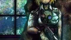 Weapons Guns Anime armor Kalashnikov camouflage helmets blondes 