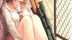 Weapons Guns Anime blue hair anime girls yellow eyes Dragunov 