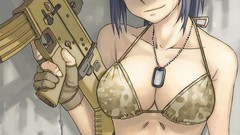 Weapons Guns Anime blue hair magazines bra purple eyes SCAR-L