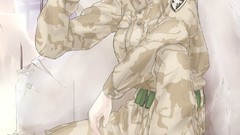 Weapons Guns Anime camouflage brunettes purple eyes assault 