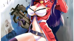 Weapons Guns Anime glasses gloves blue eyes uniforms bra purple 