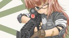 Weapons Guns Anime glasses soldiers armor m4a1 green eyes 