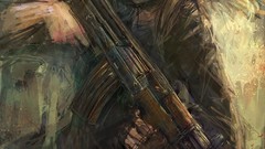 Weapons Guns Anime Kalashnikov brown eyes brunettes AK47 