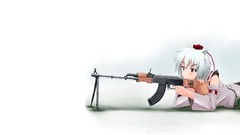 Weapons Guns Anime Kalashnikov white hair red eyes shadows 
