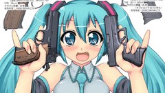 Weapons Guns Anime pistols blue hair blue eyes hatsune miku 