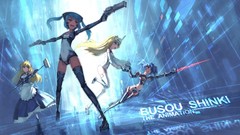 Weapons Guns Anime red eyes blondes blue hair long hair anime 