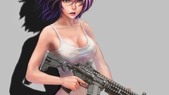 Weapons Guns Anime shadows m4a1 black eyes purple hair assault 