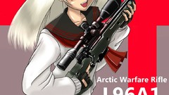 Weapons Guns Anime sniper blondes skirts gray eyes school 