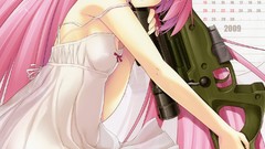 Weapons Guns Anime sniper pink hair green eyes muv-luv l96 