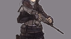 Weapons Guns Anime soldiers armor red eyes gloves blue hair 