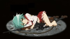 Weapons Guns black background shells blue hair school uniforms 