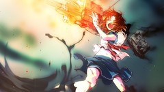 Weapons Guns blood clothes anime girls school uniforms short 