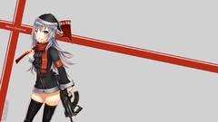 Weapons Guns Christmas axe scarfs long hair anime girls blue 