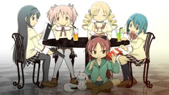 Weapons Guns drinks red eyes Ribbons blondes skirts blue hair 