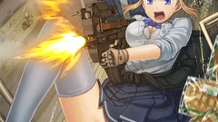 Weapons Guns food bread blondes anime girls blue eyes panties 