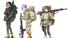 Weapons Guns gloves pink hair anime girls brunettes short hair 