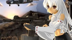 Weapons Guns Helicopters hats white hair red eyes m4a1 call of 