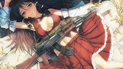 Weapons Guns Knives navel red dress floor bows ak-47 skirts 