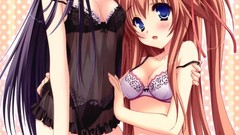 Weapons Guns red eyes sitting pistols blush long hair anime 