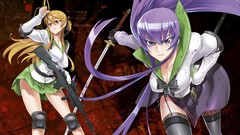 Weapons Guns skirts long hair anime girls brunettes school 