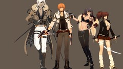 Weapons Guns smoke cross Katana scars navel white hair 