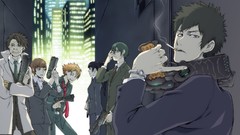 Weapons Guns smoke Skyscrapers glasses tie grin Cigarettes suit 