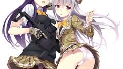 Weapons Guns white background red eyes anime girls school 