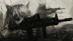 Weapons Guns white hair m4a1 anime girls uniforms black eyes 