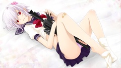 Weapons Guns white hair red eyes skirts anime girls school 