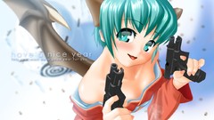 Weapons Guns wings Anime pistols blue hair anime girls blue 