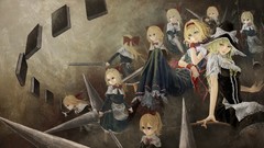 Weapons hats Ribbons blondes anime girls blue eyes yellow eyes 