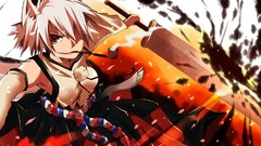 Weapons hats white hair red eyes smoking anime girls short hair 