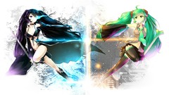 Weapons headphones Katana Anime long hair anime girls blue eyes 