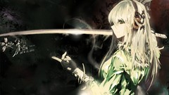 Weapons headphones Katana white hair anime girls konpaku youmu 