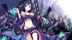 Weapons headphones navel Ribbons mechanical skirts blue hair 