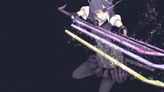 Weapons headphones skirts anime girls uniforms short hair 