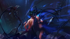 Weapons horns chains blue eyes scythe black rock shooter 