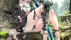Weapons horns Swords artwork boobs kitsunemimi JEFFR Demon Girl