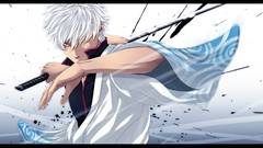 Weapons Katana Anime white hair red eyes Swords splashes short 