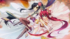 Weapons Katana dress Swords stockings long hair anime girls 