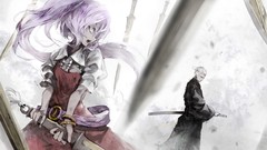 Weapons Katana fight dress white hair red dress kimono Swords 