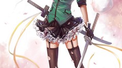 Weapons Katana ghosts white hair gloves Swords skirts blue eyes 