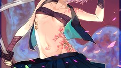 Weapons Katana ghosts white hair Swords vertical tattoos skirts 