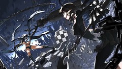 Weapons Katana horns Shorts long hair boots blue eyes scythe 