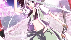 Weapons Katana navel ghosts white hair Swords skirts anime 