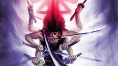 Weapons Katana paintings scars drawings bandana anime girls One 