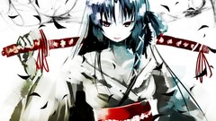 Weapons Katana red eyes kimono Swords long hair anime girls 