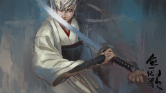 Weapons Katana red eyes short hair gray hair gintama sakata 