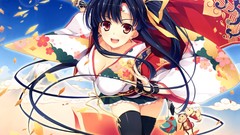 Weapons Katana red eyes Swords blush blue hair anime girls open 